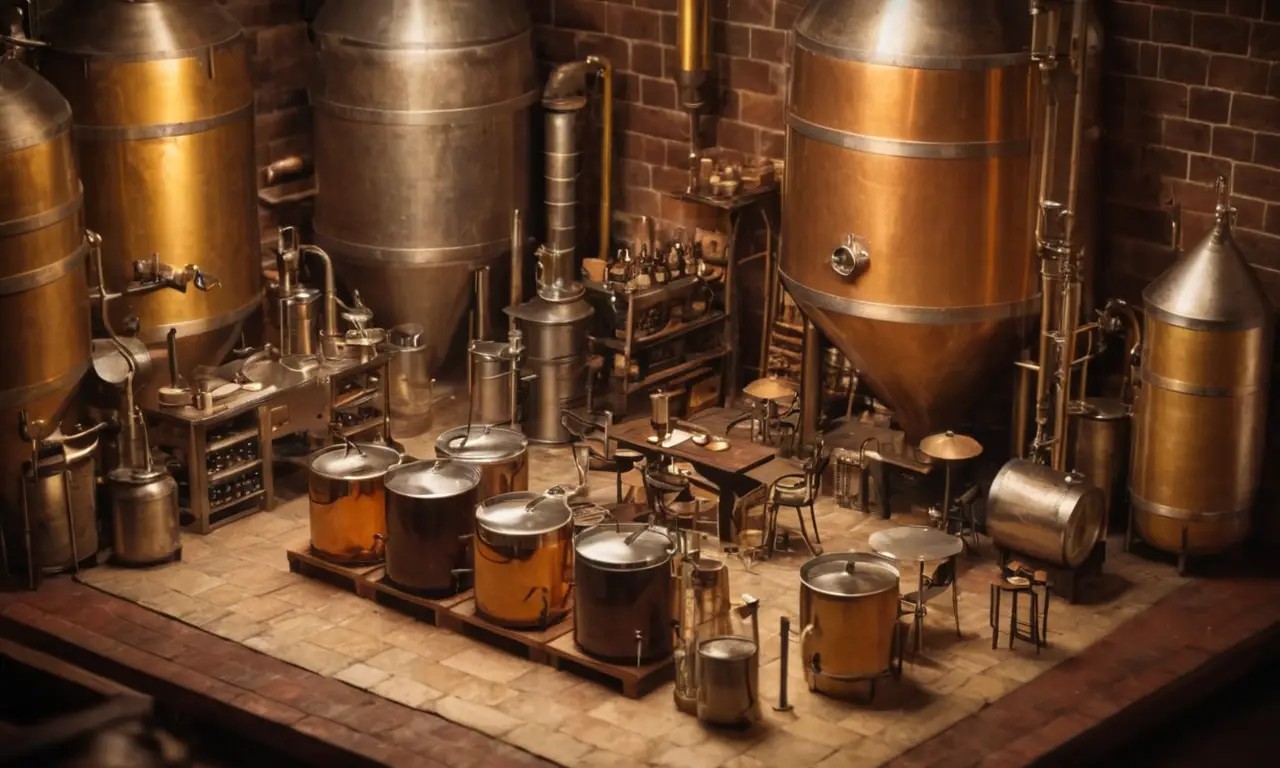 Ilustraciones cerveceras antiguas con tonos marrones y oro sutil