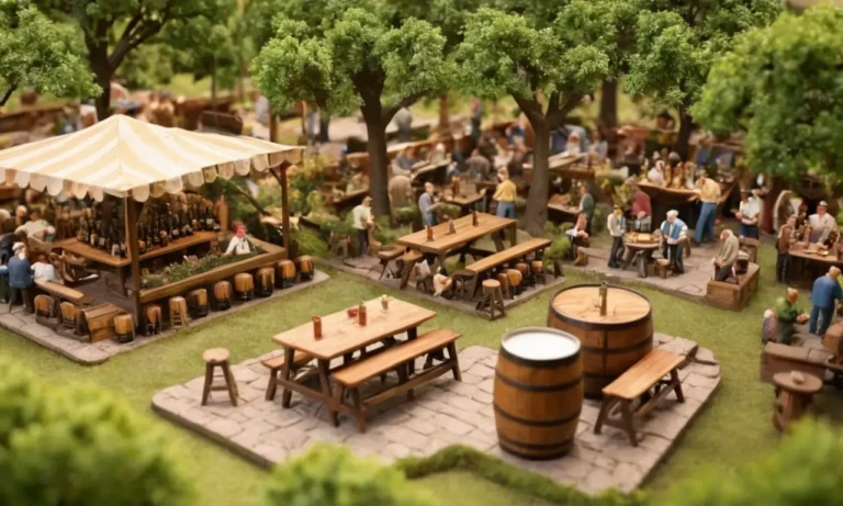 Ilustración vintage muestra un jardín de cerveza nostálgico