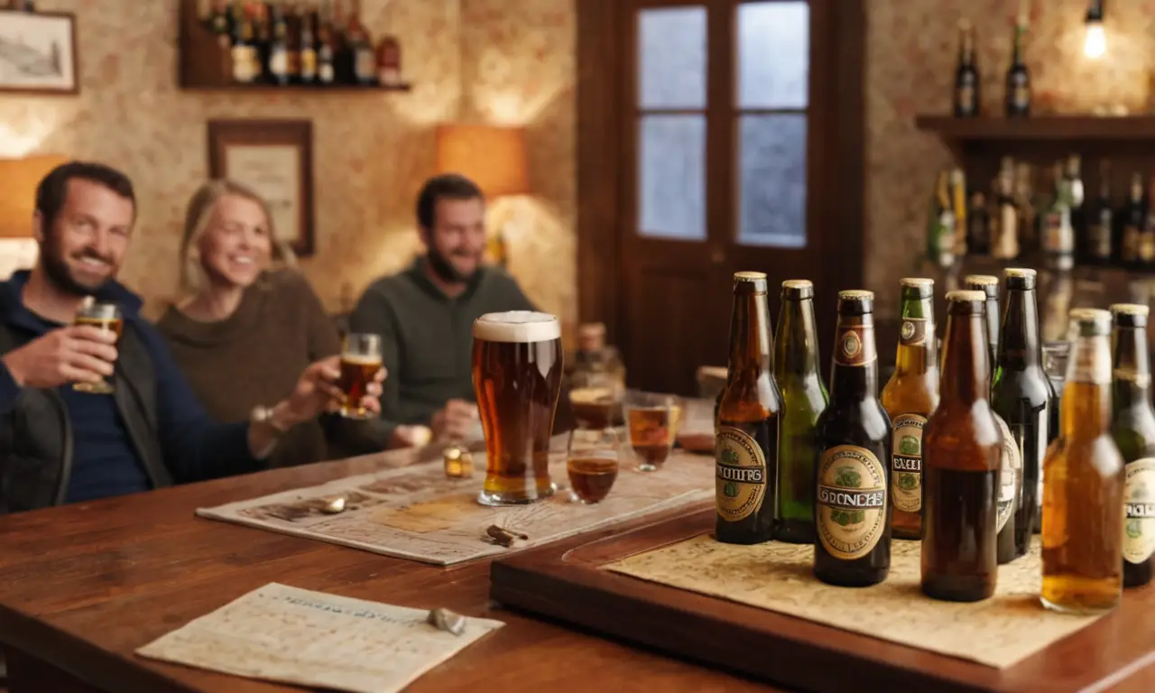 El papel pintado muestra una casa acogedora y una degustación de cerveza