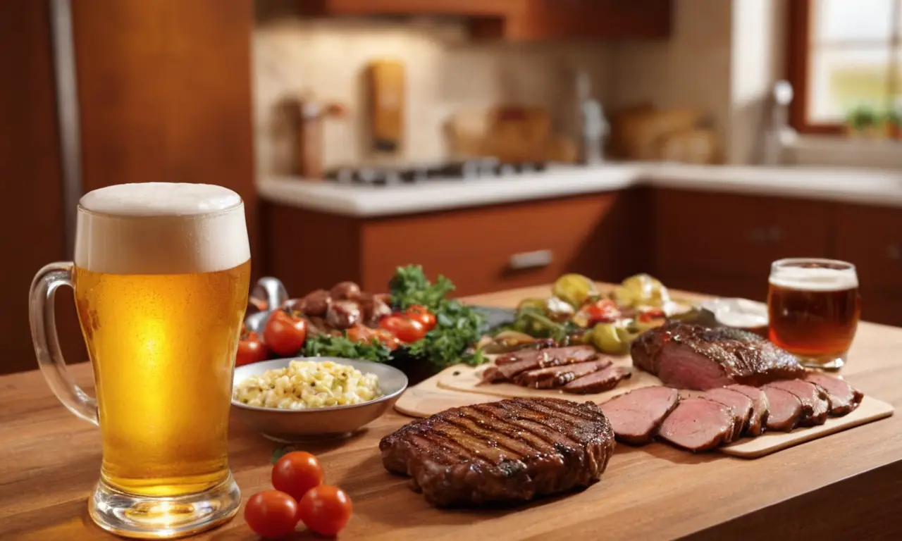 Papel pintado muestra elementos cerveceros y gastronómicos vibrantes