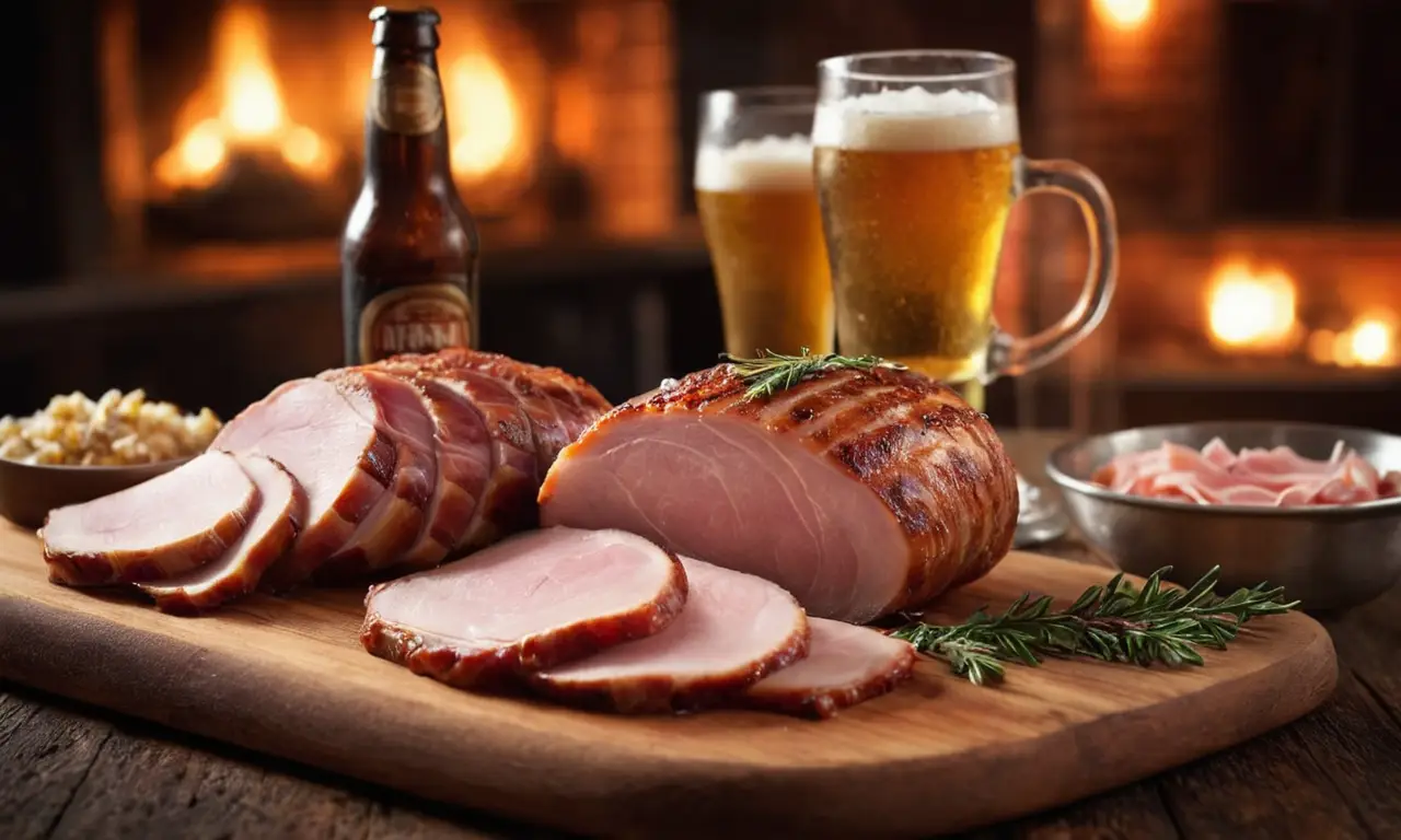 Imagen elegante y lujosa de jamón y cerveza