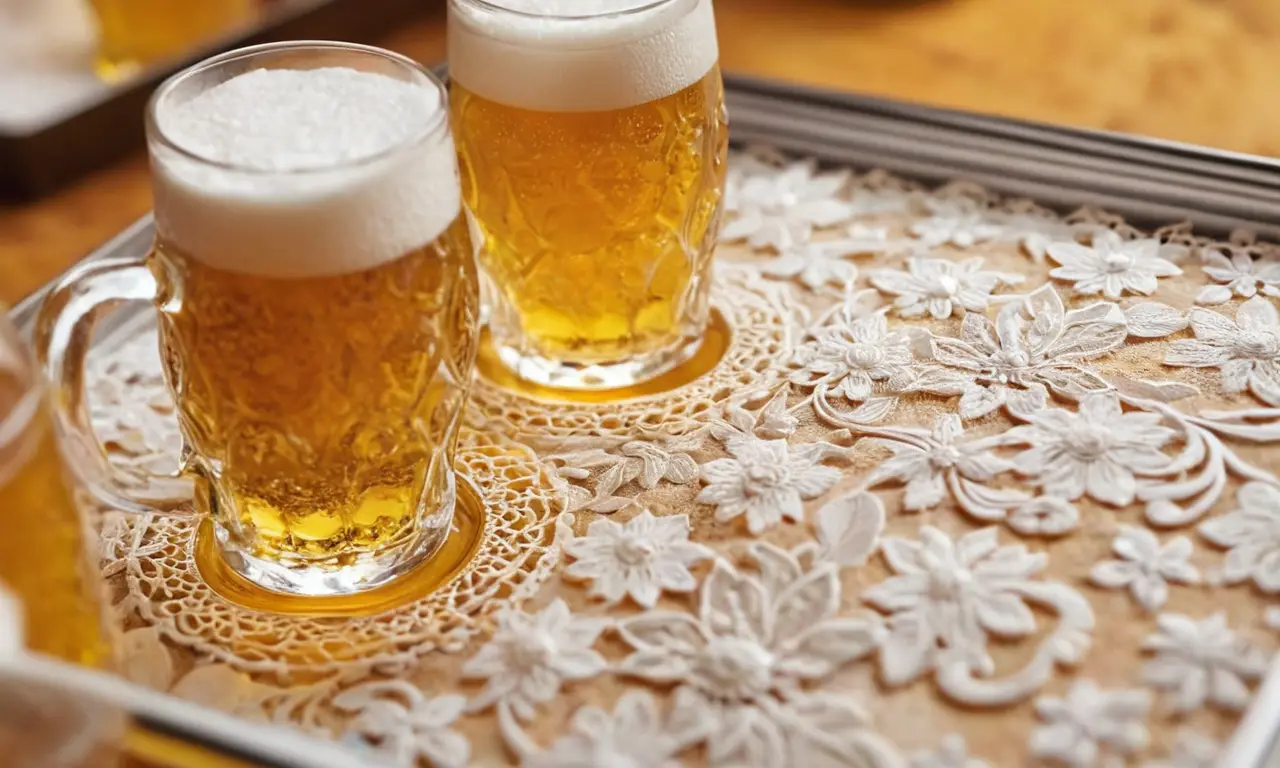 Detalles intrincados de encaje y cerveza